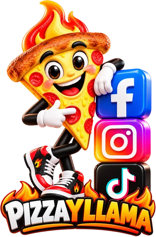 La botarga de Pizza y Llama recargada en los logos de Facebook, Instagram y TikTok