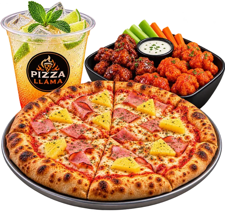 Pizza con boneless y soda