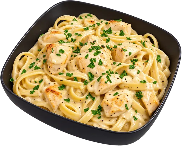 Fettuccine en crema de ajo con pollo